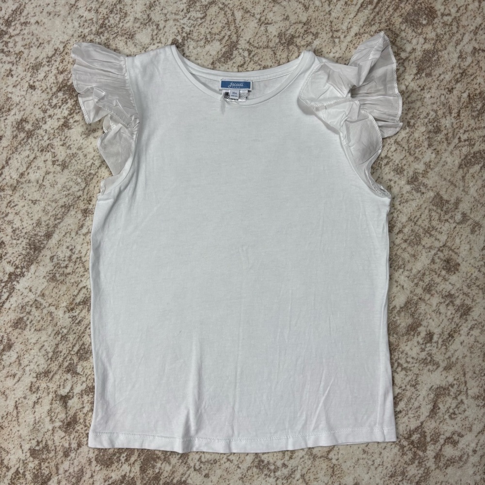 Jacadi Paris White Cotton Ruffle Flutter Sleeve Blouse‎ Girls 10